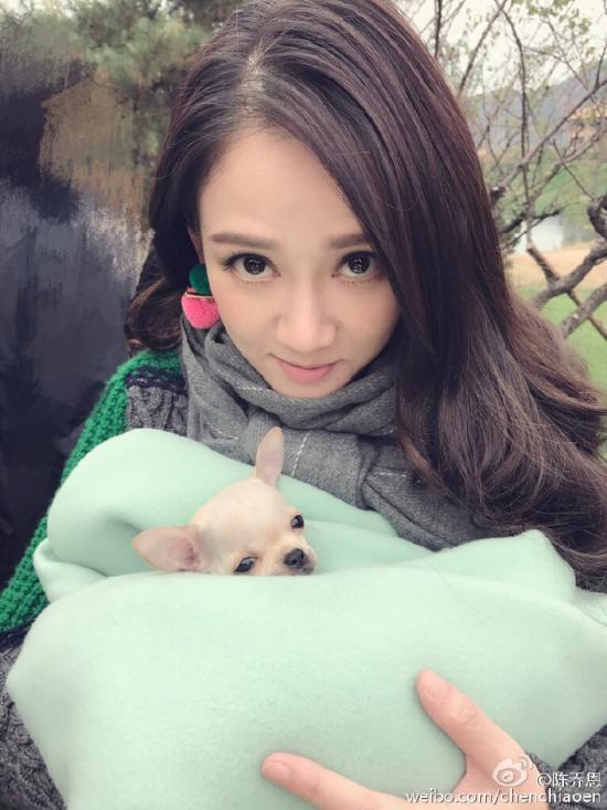 陈乔恩怀抱小狗爱心满满：想把你带走